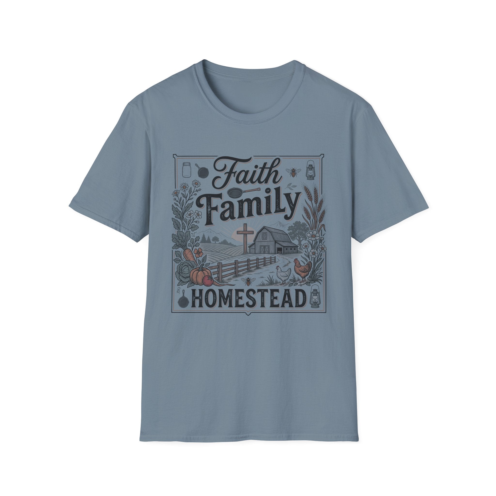 Faith, Family, Homestead T-Shirt — Rustic Christian Farm Tee