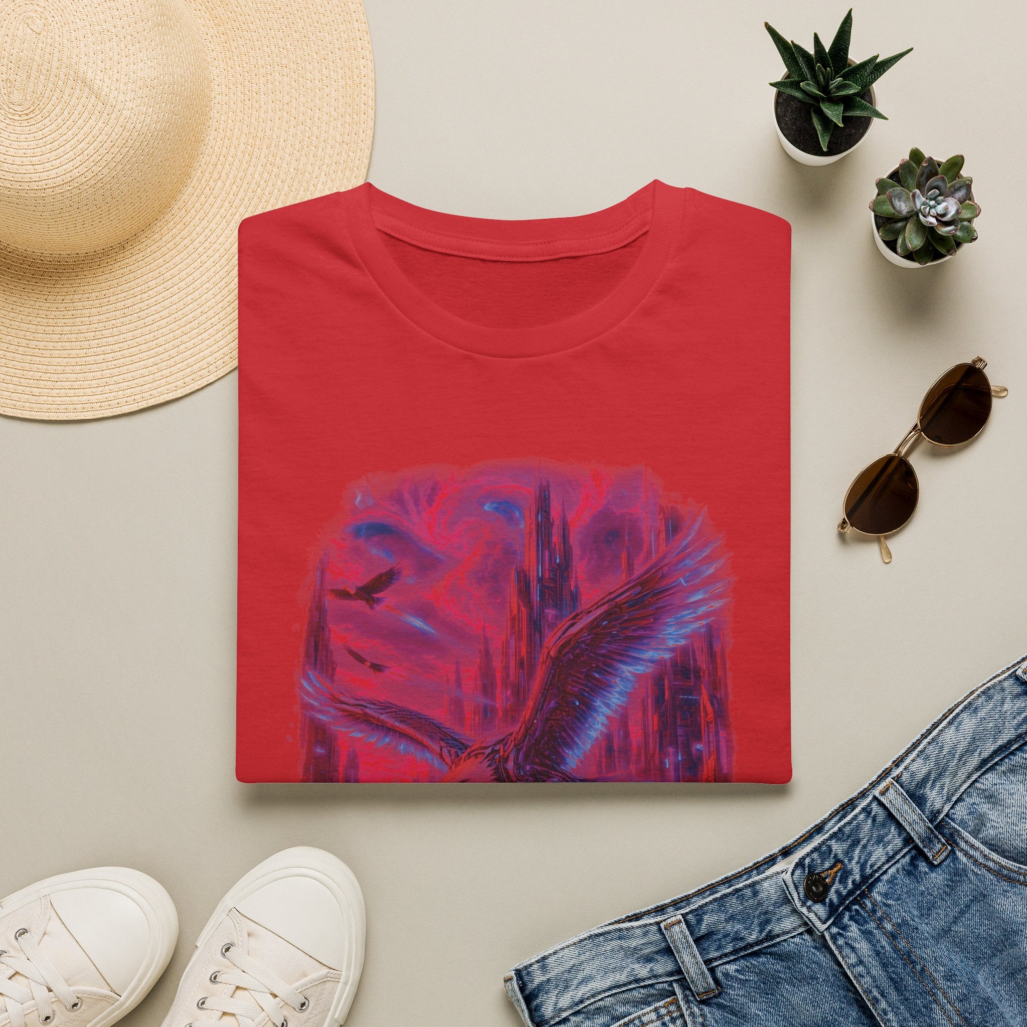 Ethereal Angel Wings T-Shirt — Pastel Sky & Cityscape Graphic