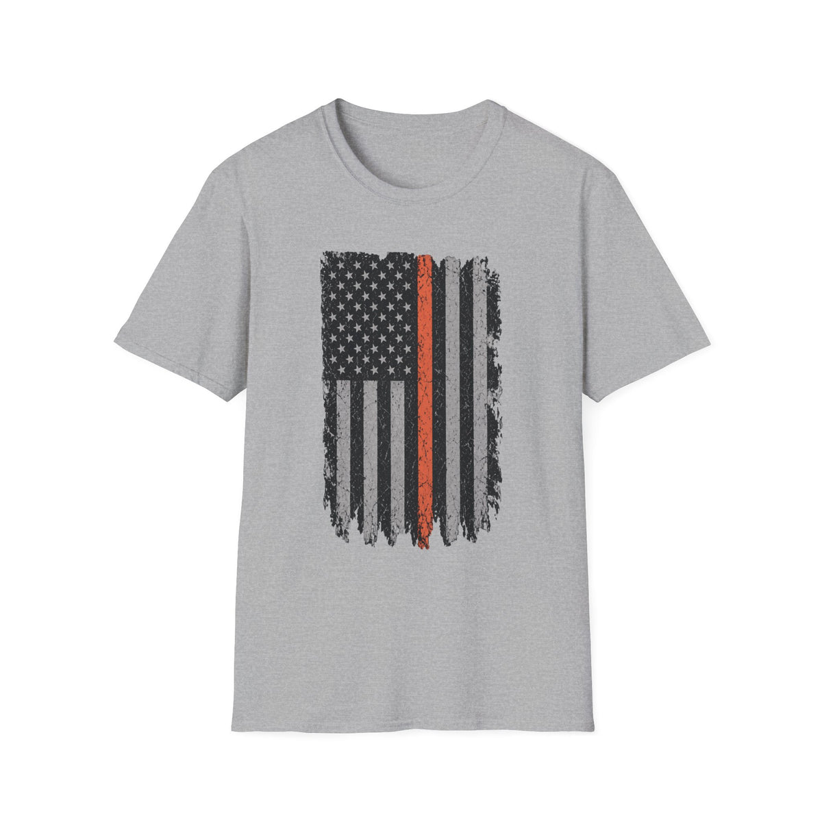 Distressed Thin Orange Line American Flag T-Shirt — Supports Search and Rescue as well as EMS