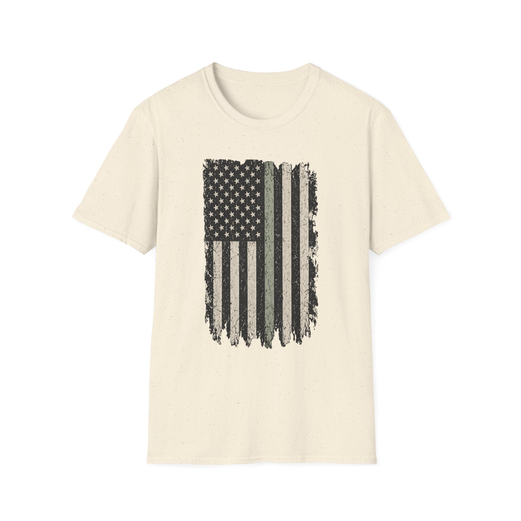 Distressed Thin Green Line American Flag T-Shirt — Supports Military and Similar Roles