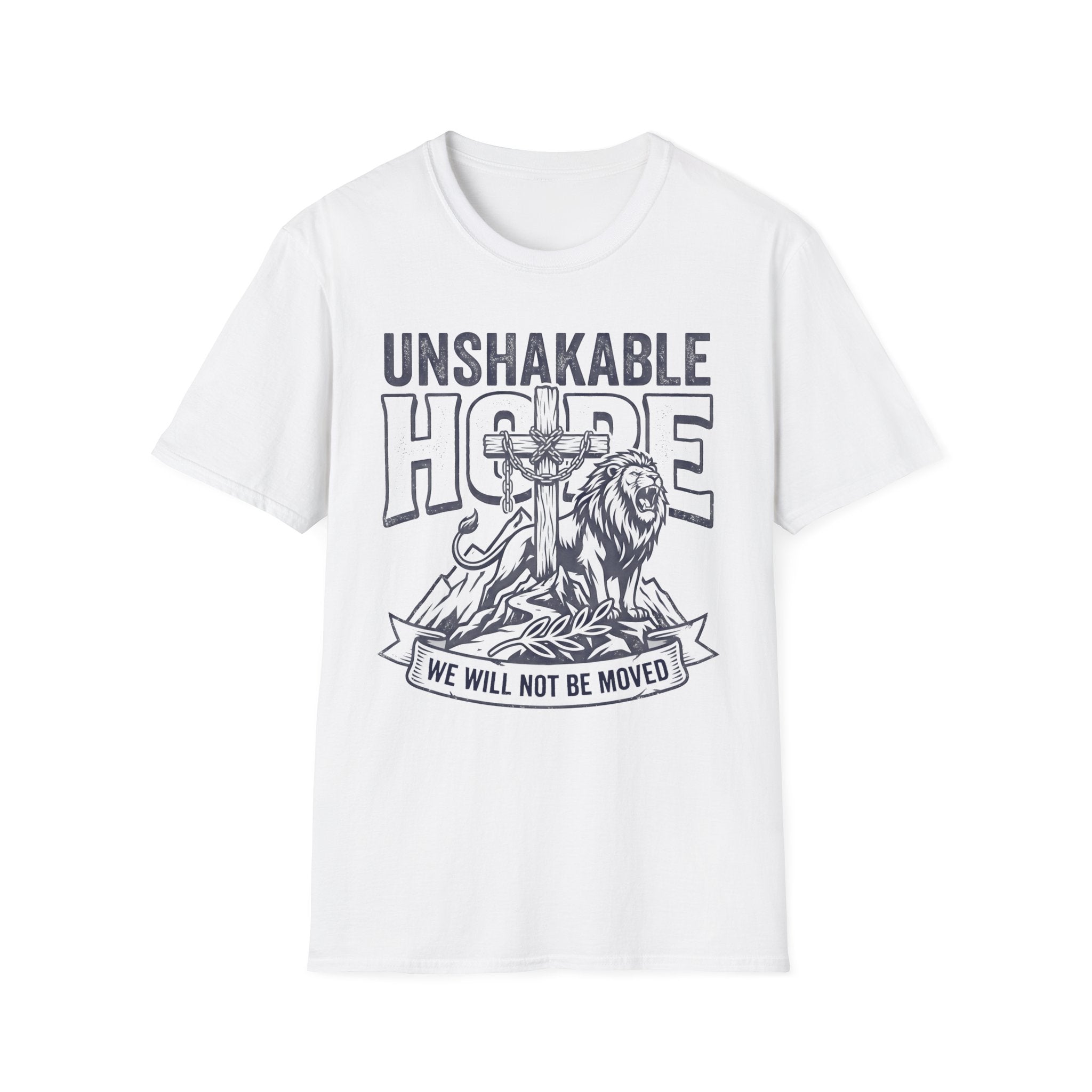 Unshakable Hope T-Shirt — Christian Lion & Cross Faith Tee
