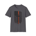 Thin Orange Line American Flag T-Shirt with Cross — Search and Rescue Faith Graphic Tee