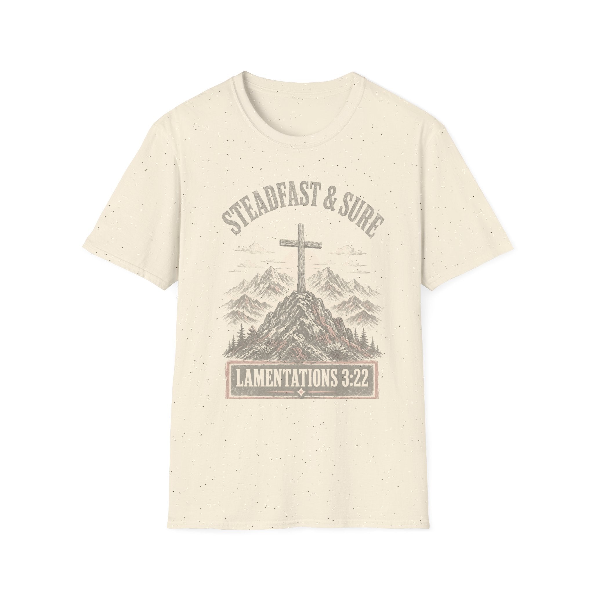 Steadfast & Sure Cross T-Shirt — Lamentations 3:22 Christian Faith Tee