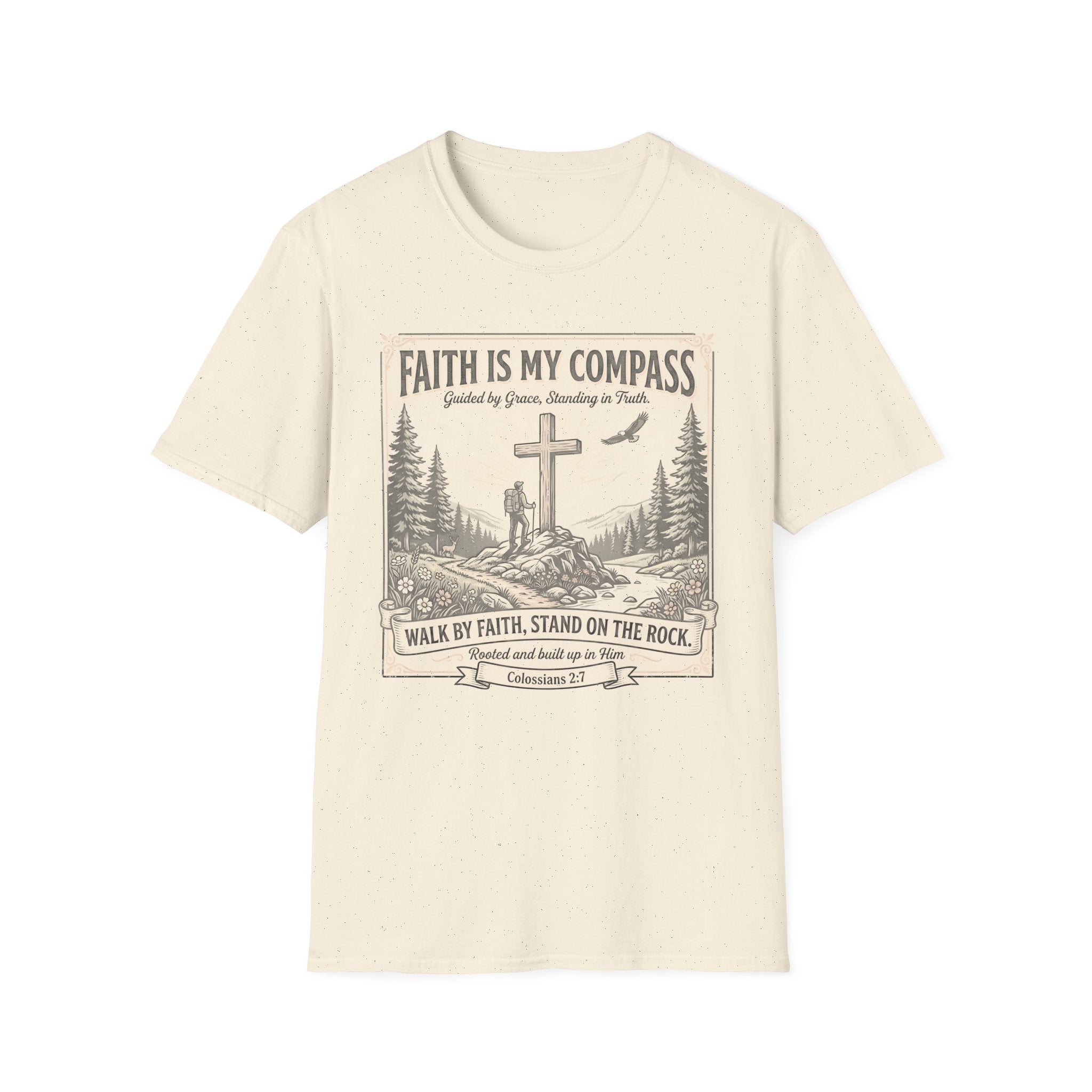 Faith Is My Compass T-Shirt — Christian Cross Hiking Design