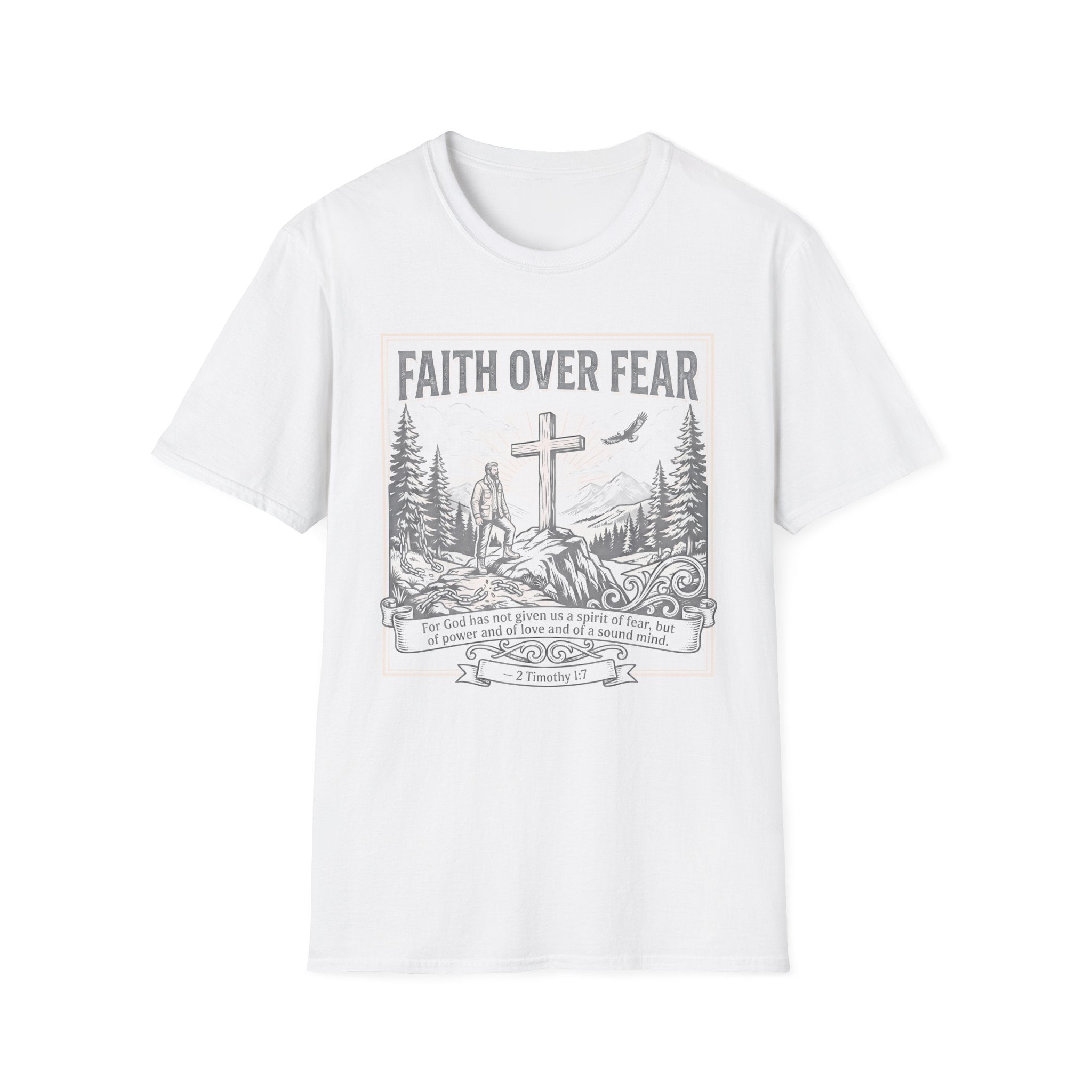 Faith Over Fear T-Shirt — Christian Cross Mountain Graphic