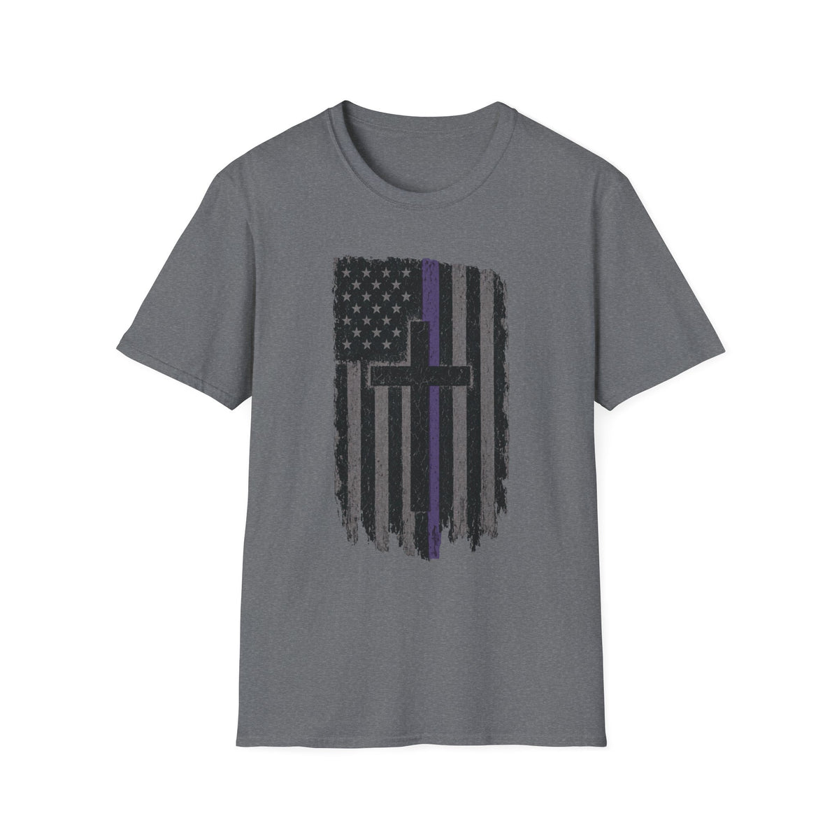 Thin Purple Line American Flag Cross T‑Shirt — Support for Security Personnel and Law Enforcement Families