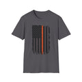 Distressed Thin Orange Line American Flag T-Shirt — Supports Search and Rescue as well as EMS