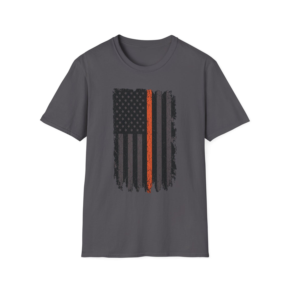 Distressed Thin Orange Line American Flag T-Shirt — Supports Search and Rescue as well as EMS
