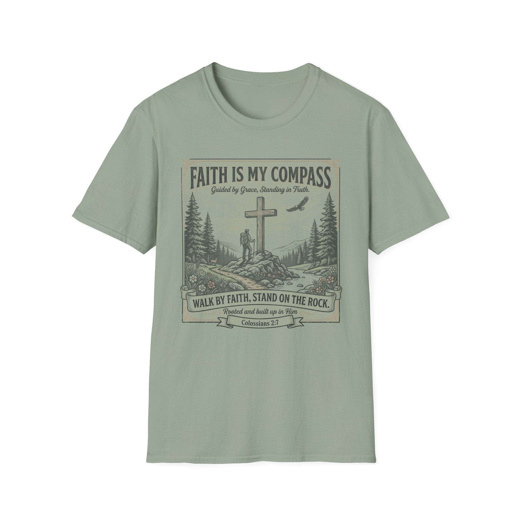 Faith Is My Compass T-Shirt — Christian Cross Hiking Design