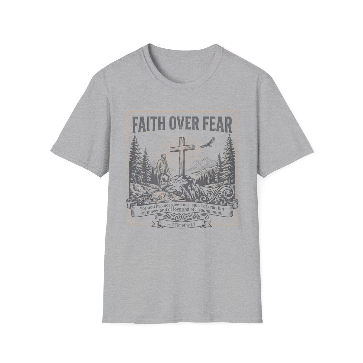 Faith Over Fear T-Shirt — Christian Cross Mountain Graphic