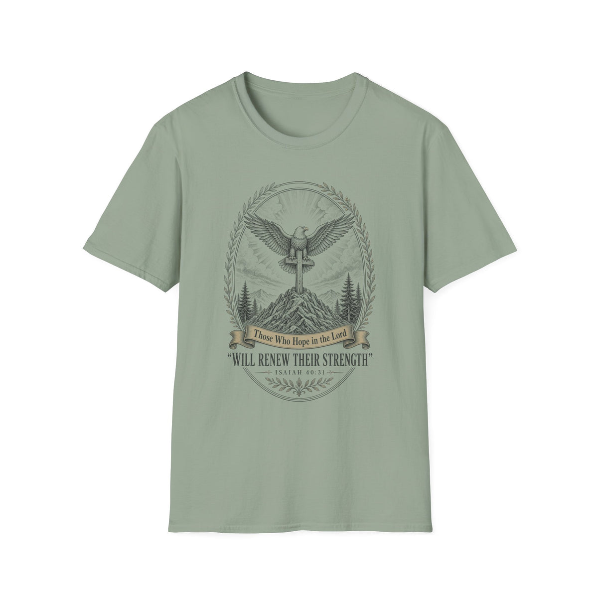 T-Shirt — Eagle Forest Emblem Tee with 'I Will Renew Your Strength' Quote