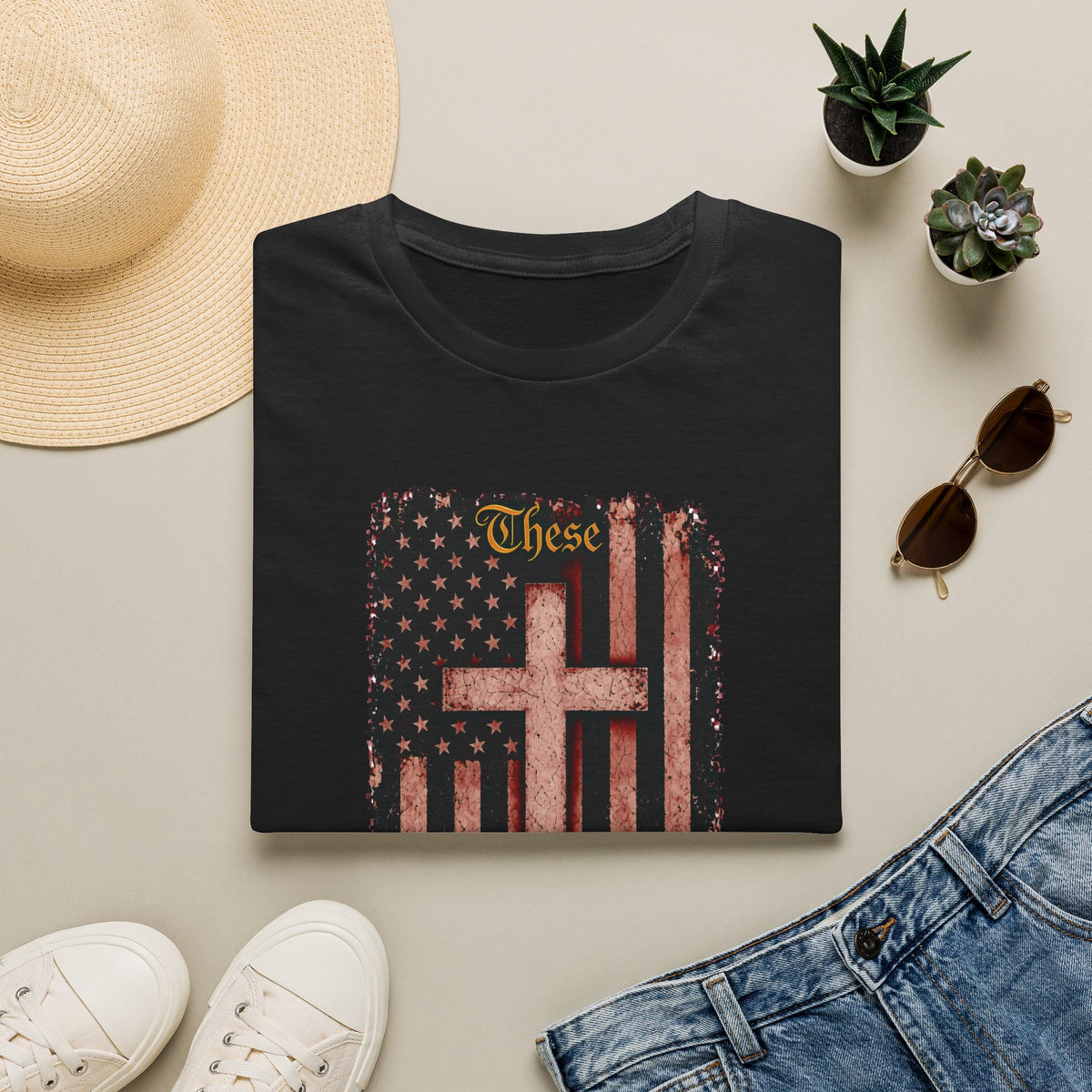Christian Flag Cross T-Shirt — These Colors Don’t Run Inspirational Faith Tee