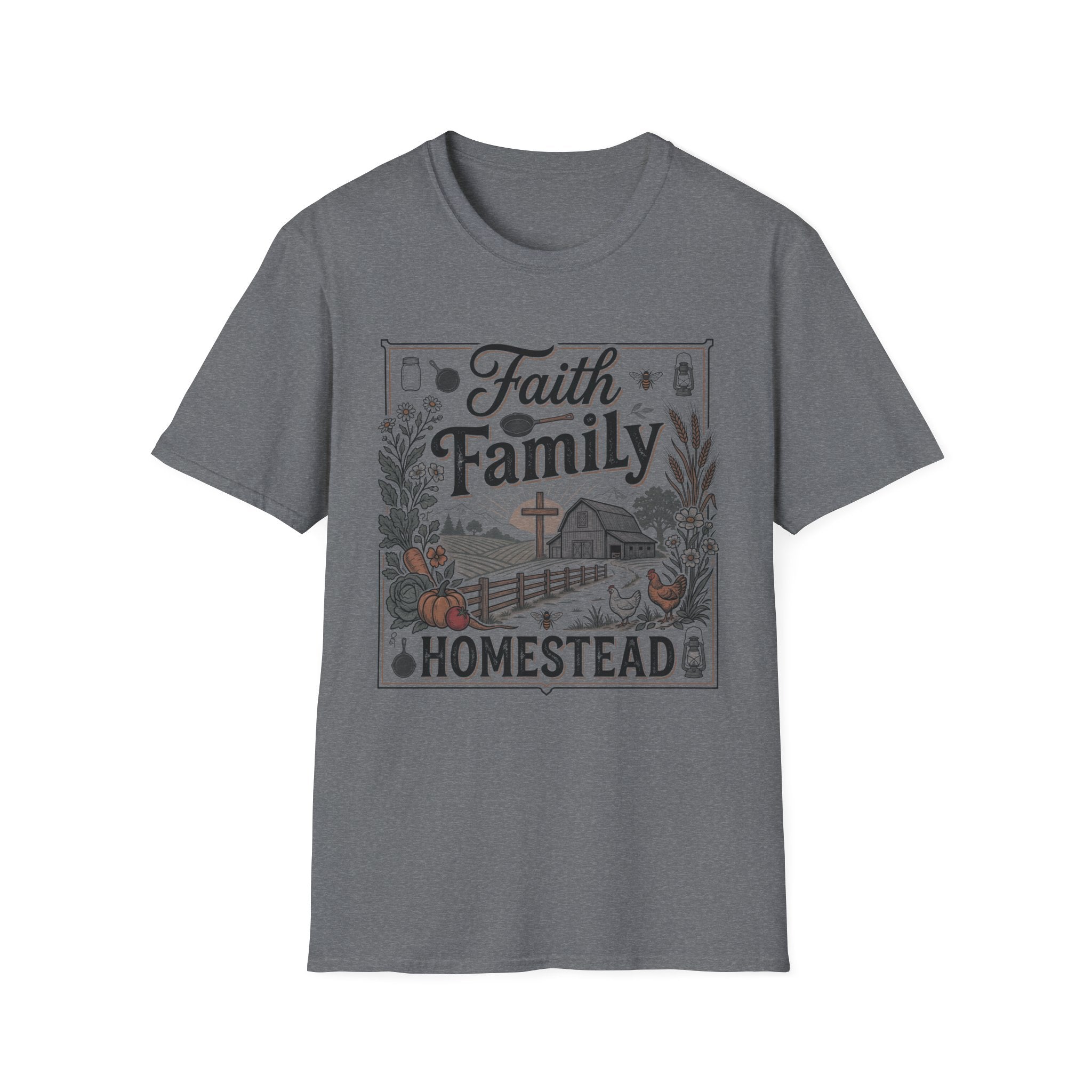 Faith, Family, Homestead T-Shirt — Rustic Christian Farm Tee
