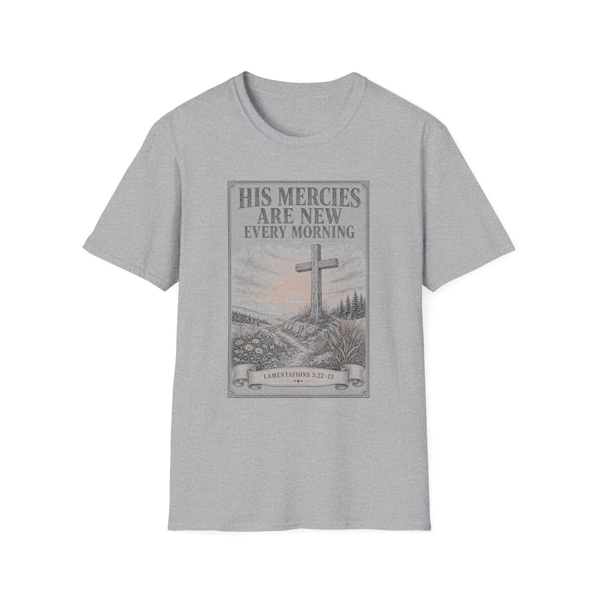 Christian T-Shirt — "His Mercies Are New Every Morning" Cross Design