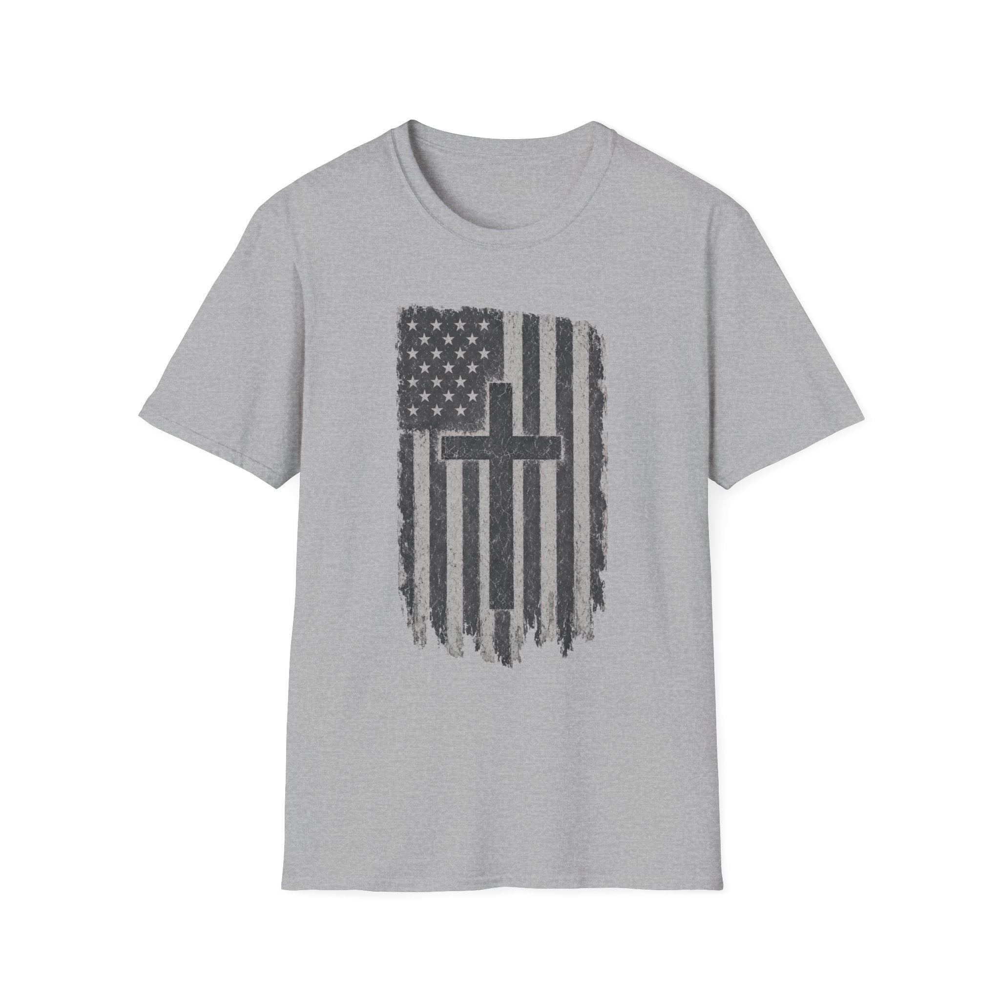 Distressed American Flag Cross T-Shirt — Christian Patriotic Tee
