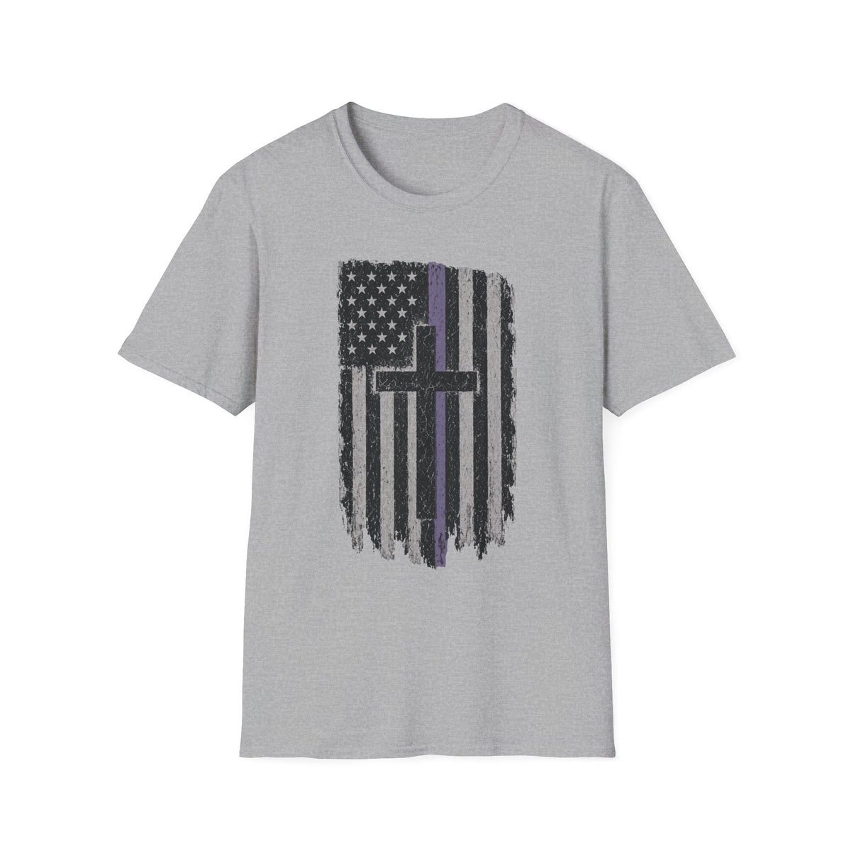 Thin Purple Line American Flag Cross T‑Shirt — Support for Security Personnel and Law Enforcement Families