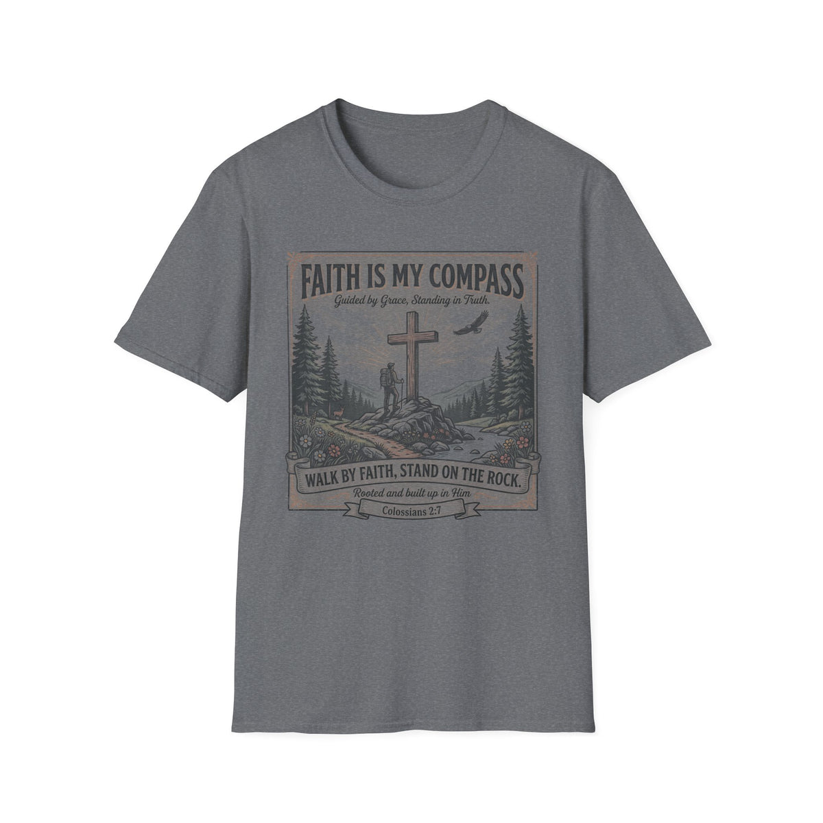 Faith Is My Compass T-Shirt — Christian Cross Hiking Design