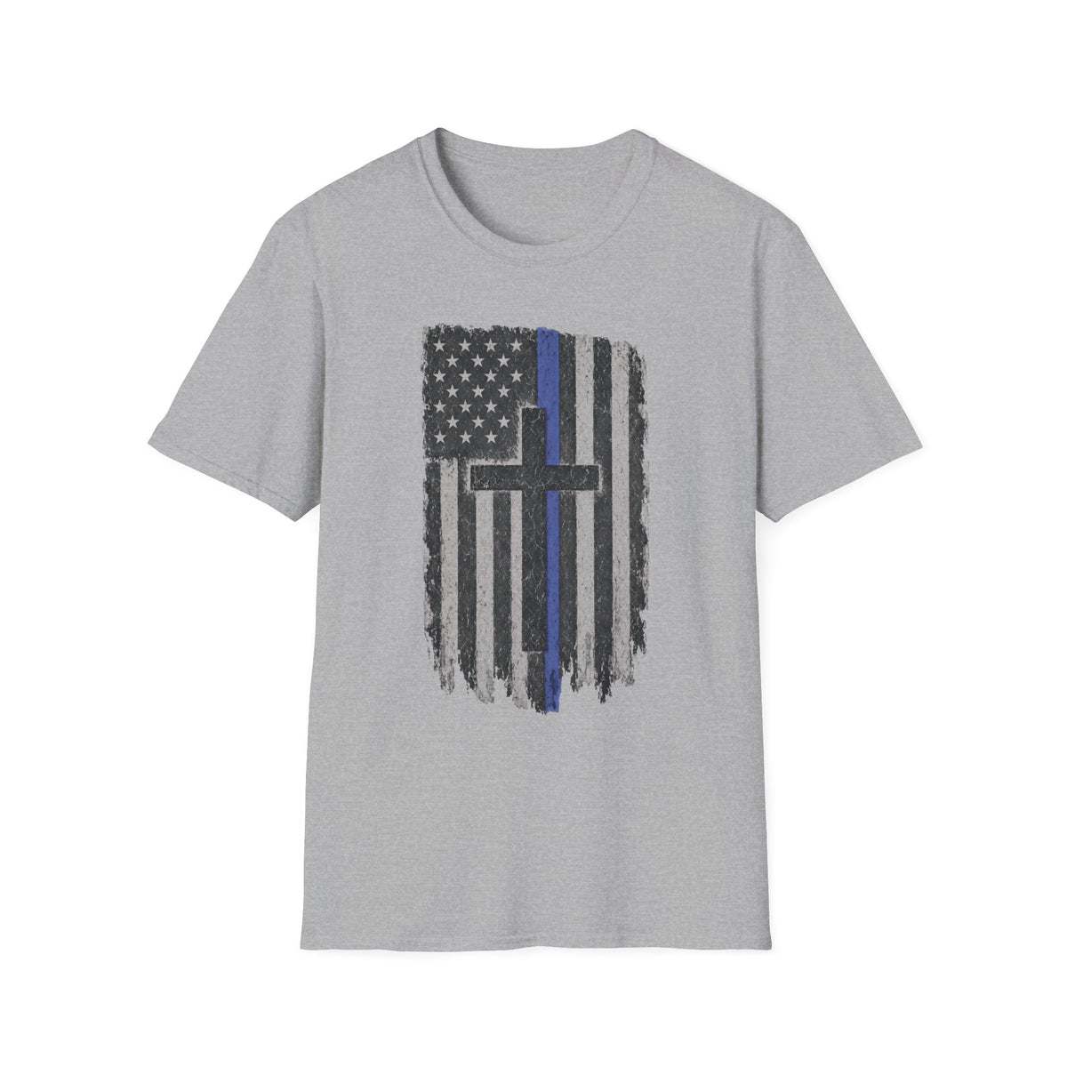 Thin Blue Line Flag T-Shirt with Cross — Police Support Christian Tee