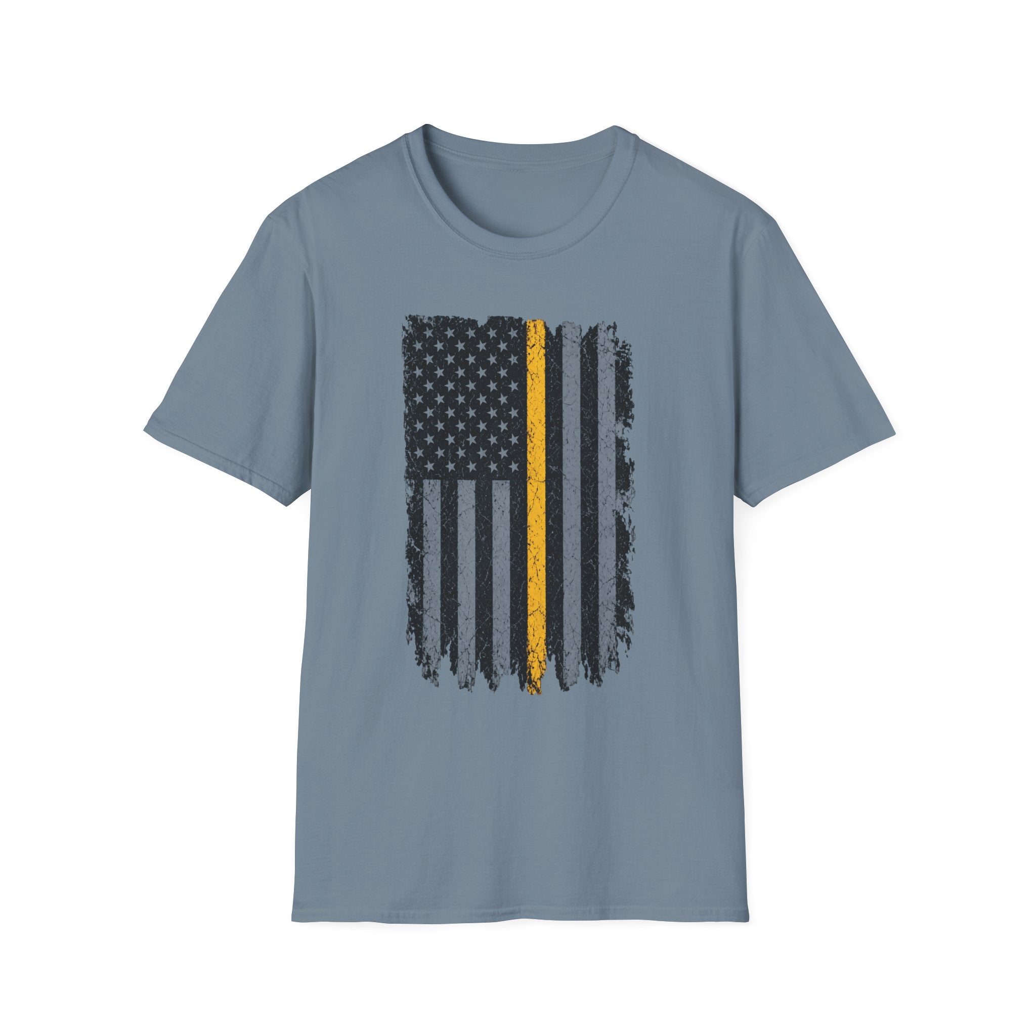 Thin Gold Line American Flag T-Shirt – Support 911 Dispatchers and Emergency Communications Tee