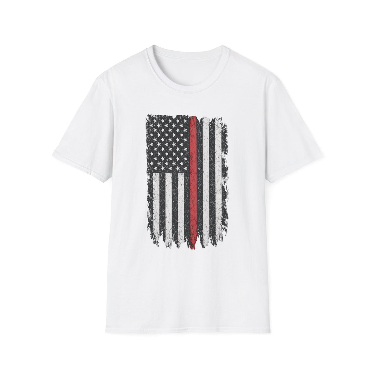 Distressed Thin Red Line American Flag T‑Shirt — Grunge Firefighter Tribute Tee