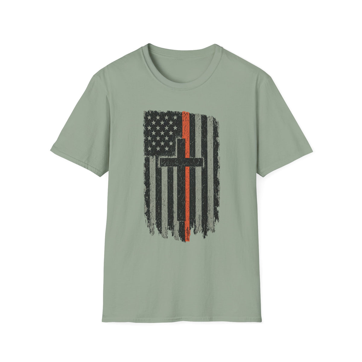 Thin Orange Line American Flag T-Shirt with Cross — Search and Rescue Faith Graphic Tee