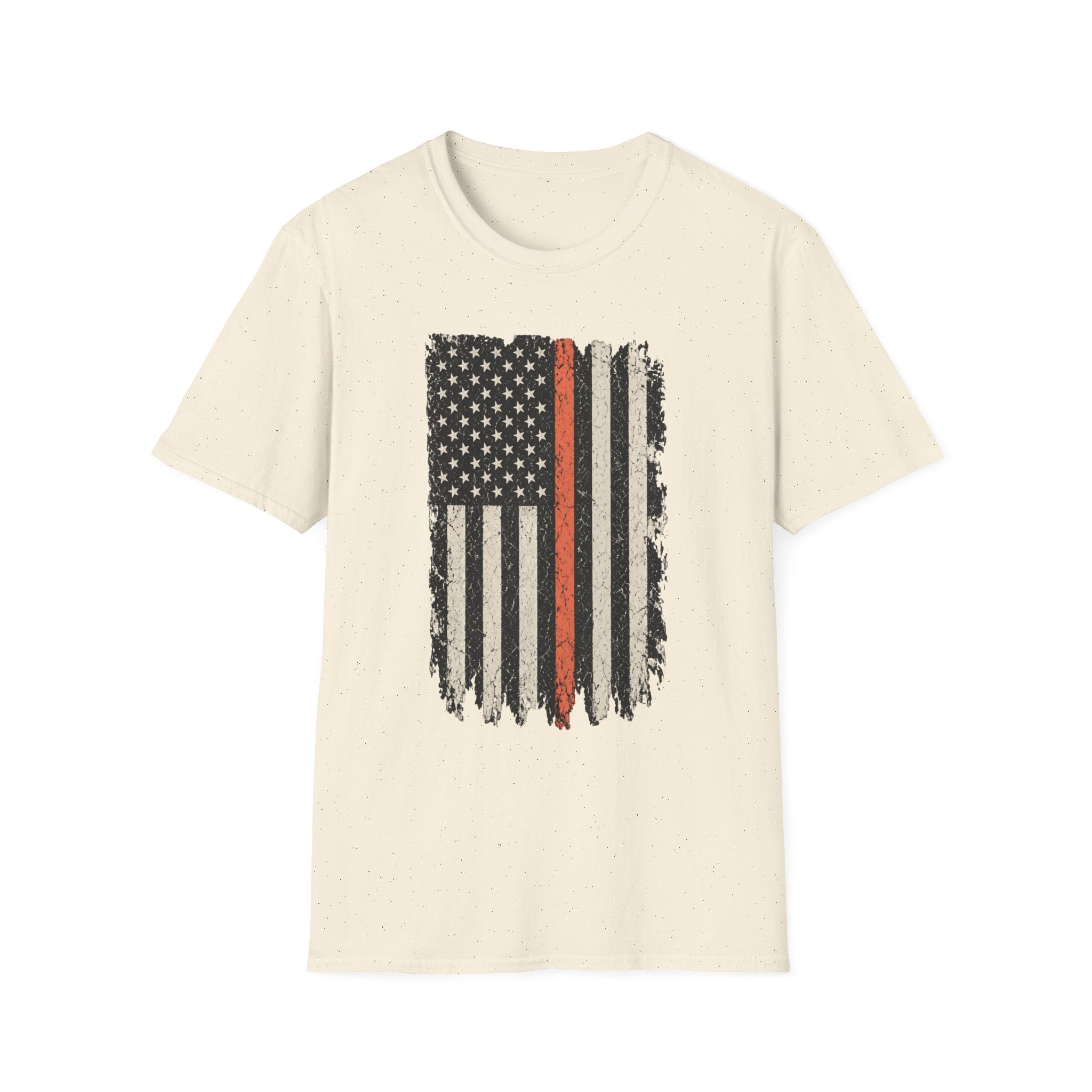 Distressed Thin Orange Line American Flag T-Shirt — Supports Search and Rescue as well as EMS
