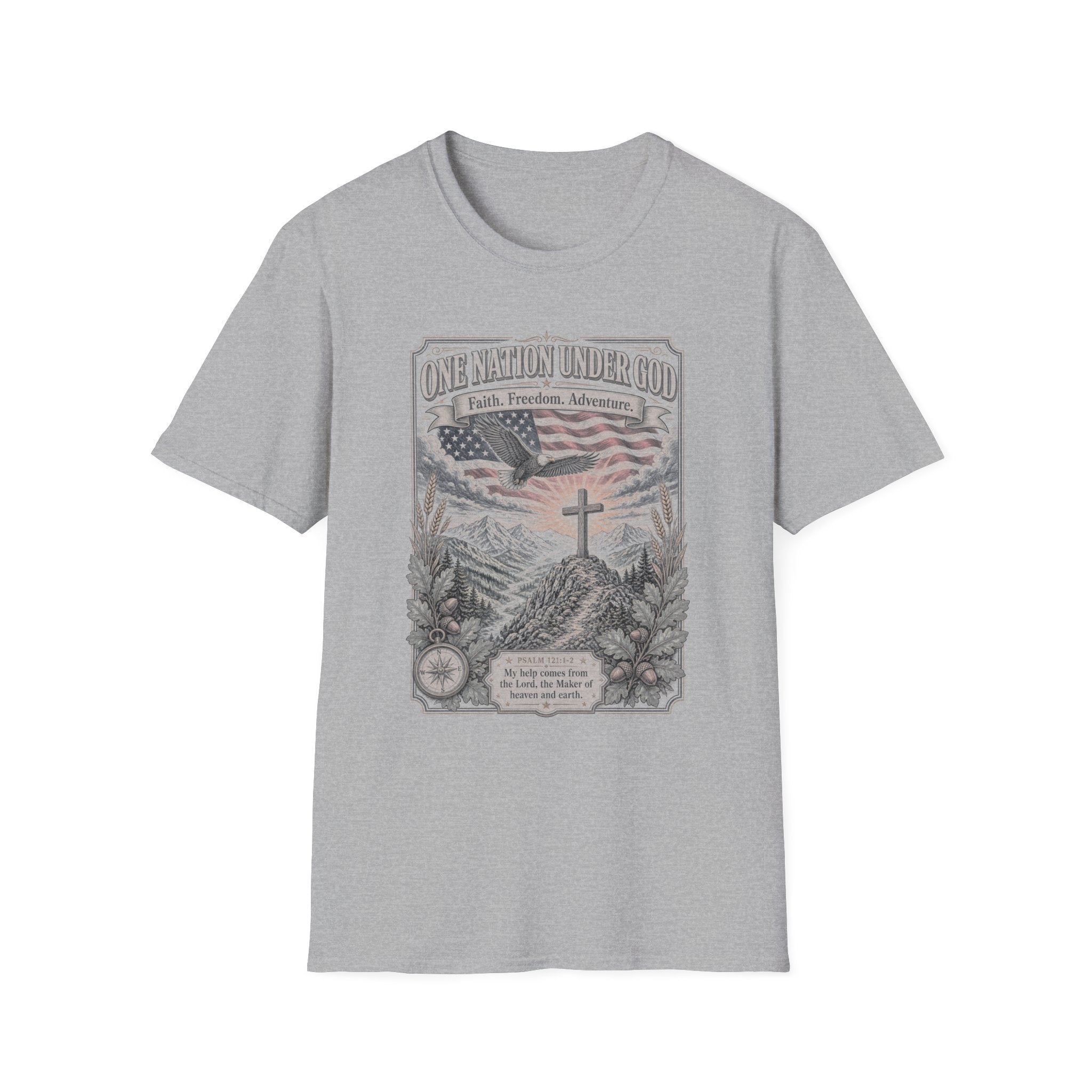T-Shirt — "One Nation Under God" Patriotic Eagle & Cross Tee