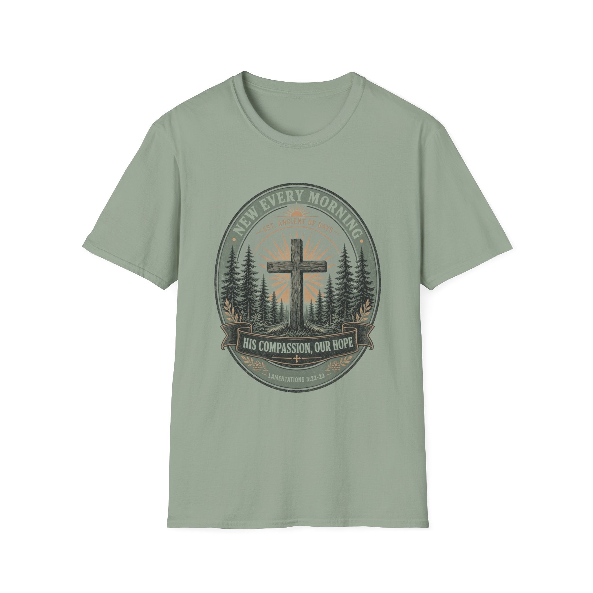 New Every Morning Christian T-Shirt — Cross & Sunrise Faith Tee