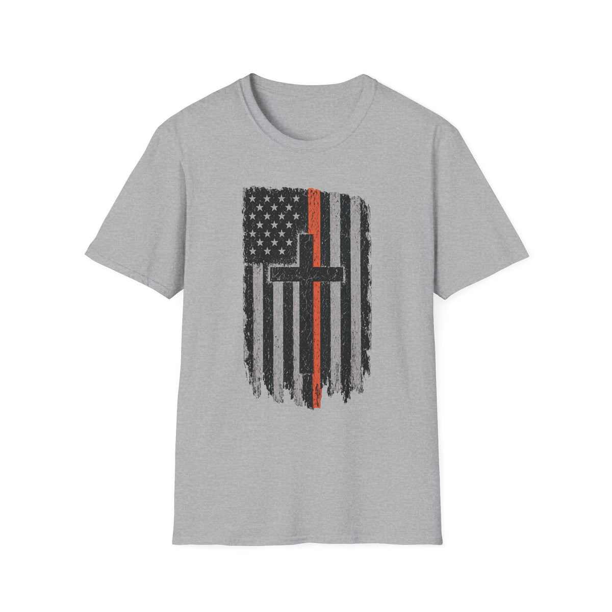 Thin Orange Line American Flag T-Shirt with Cross — Search and Rescue Faith Graphic Tee