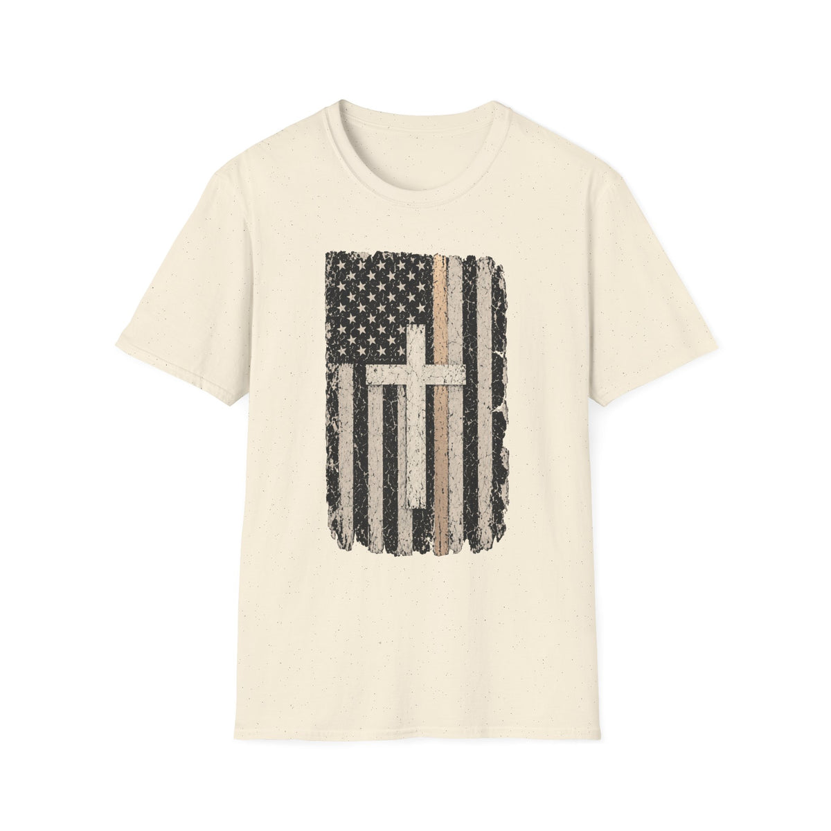 Christian American Yellow Line Flag T-Shirt — Distressed Cross USA Tee