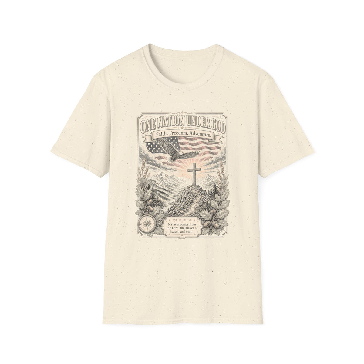 T-Shirt — "One Nation Under God" Patriotic Eagle & Cross Tee