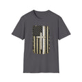 Distressed Thin White Line American Flag Cross T-Shirt — Vintage USA Faith Tee