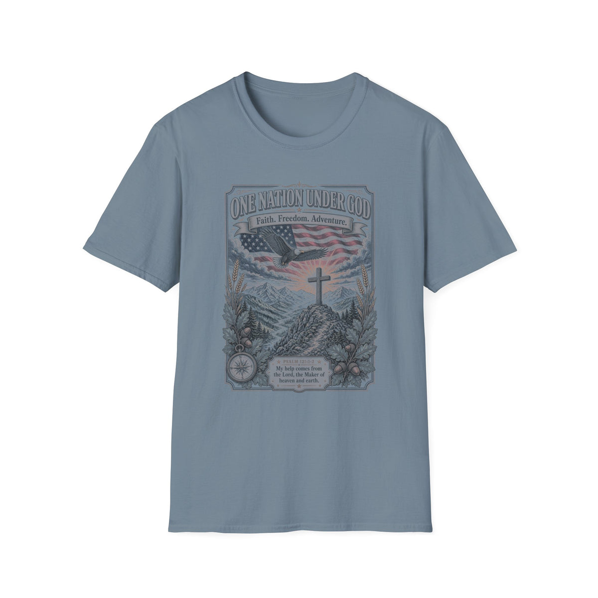 T-Shirt — "One Nation Under God" Patriotic Eagle & Cross Tee