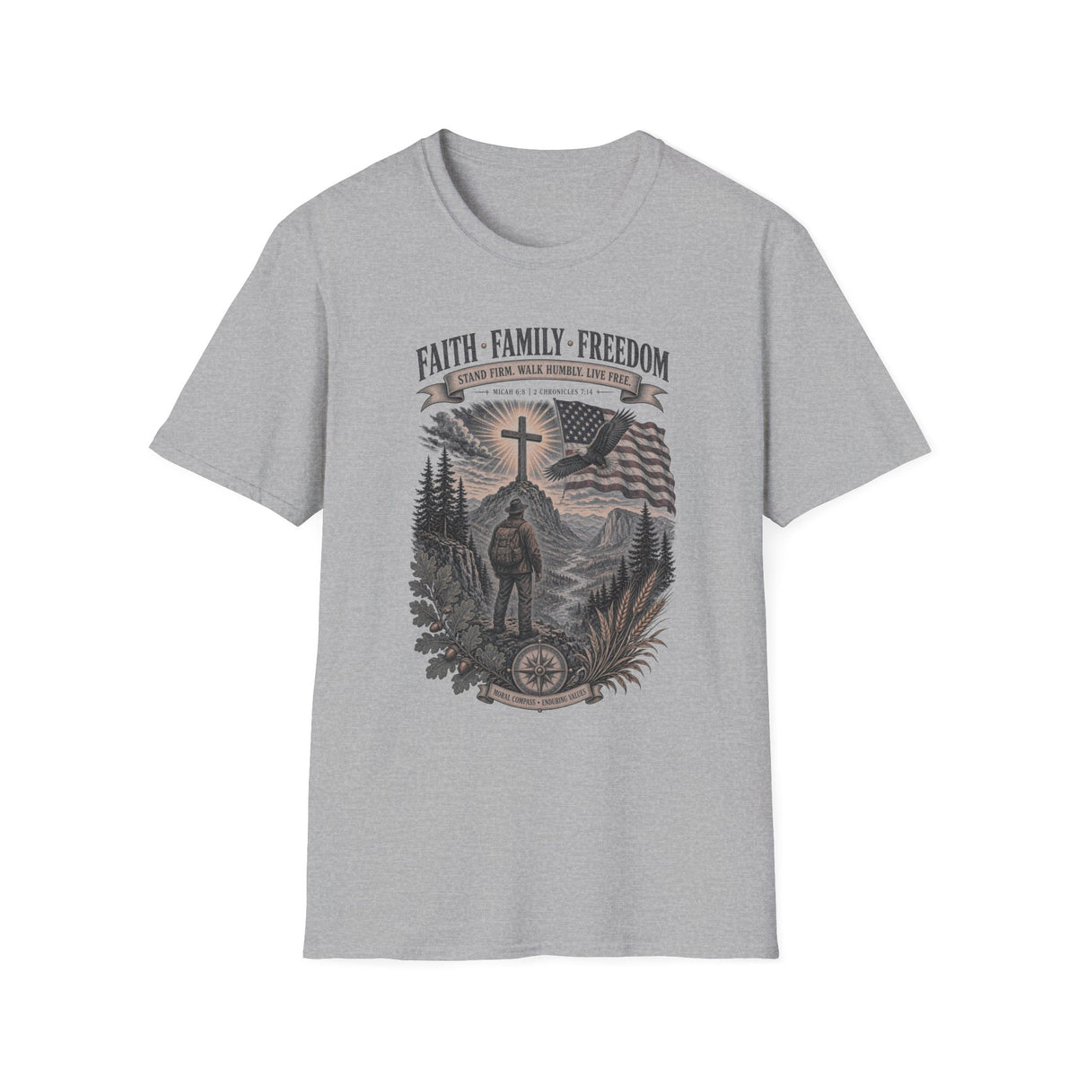 Faith Family Freedom T-Shirt — Patriotic Christian Religious Tee