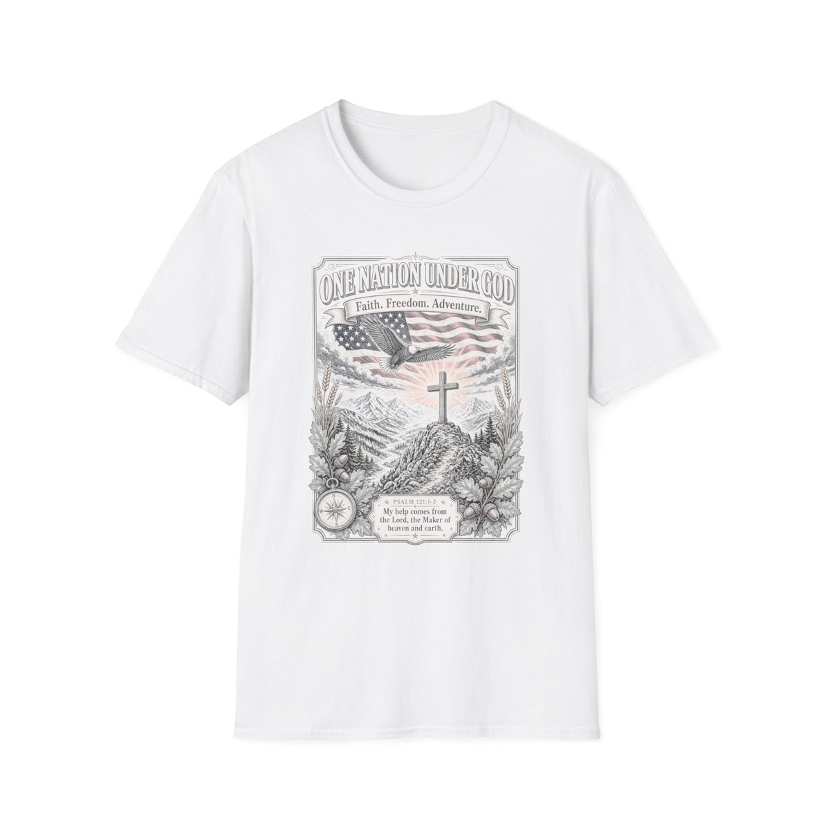 T-Shirt — "One Nation Under God" Patriotic Eagle & Cross Tee