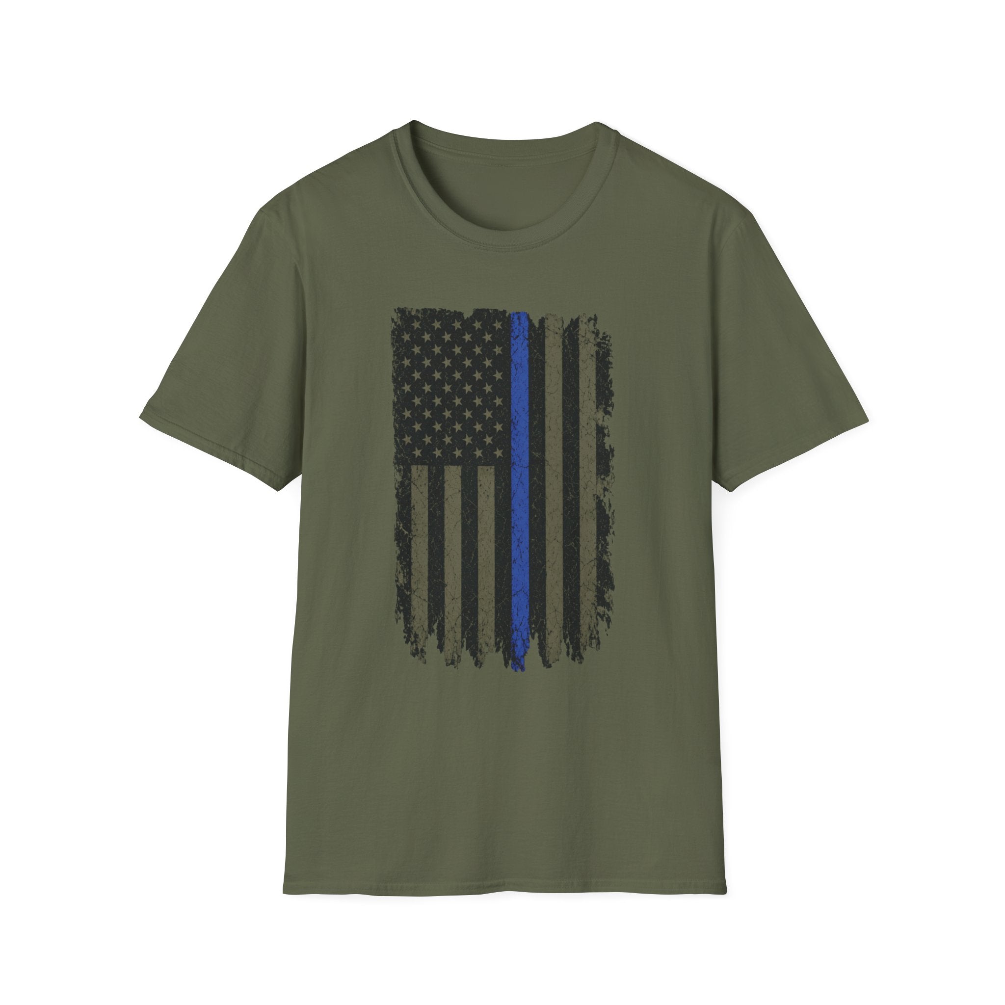 Distressed Thin Blue Line American Flag T-Shirt — Support Police Tribute Tee