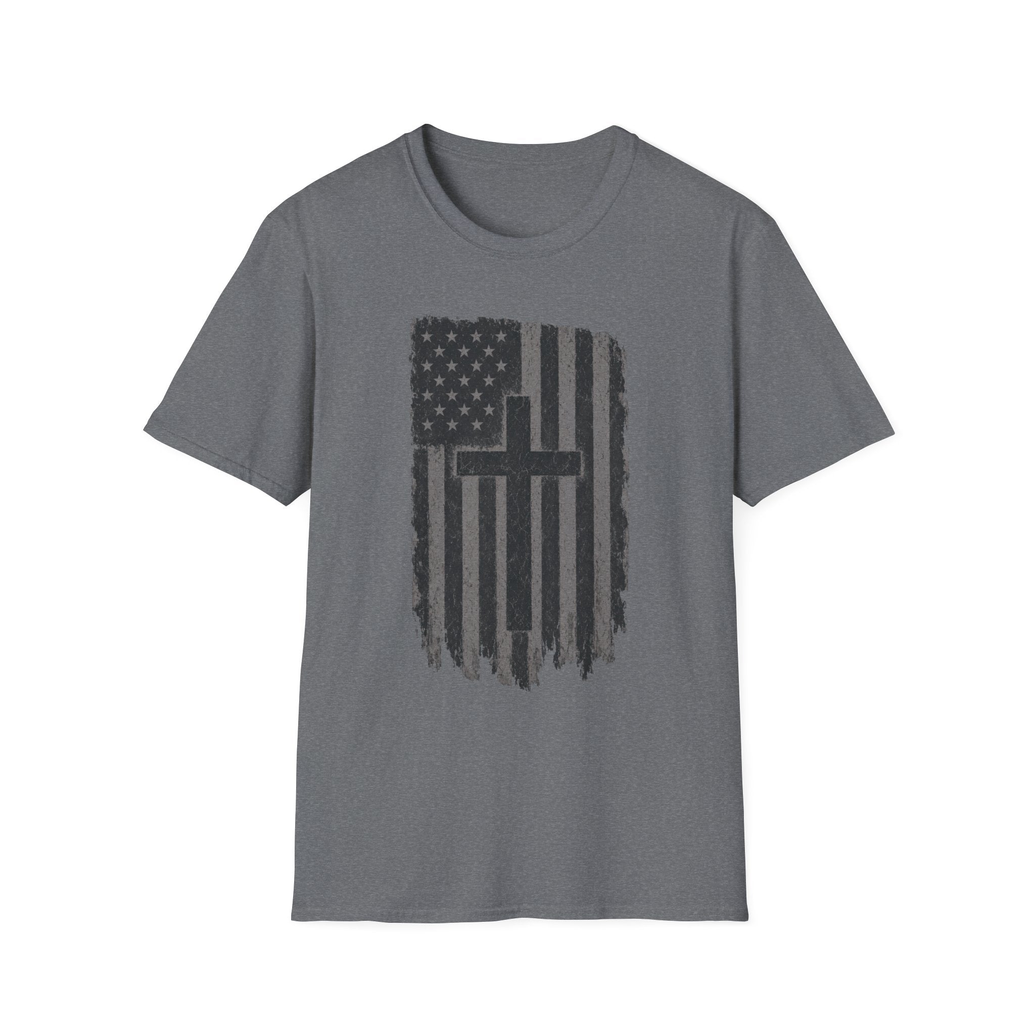 Distressed American Flag Cross T-Shirt — Christian Patriotic Tee