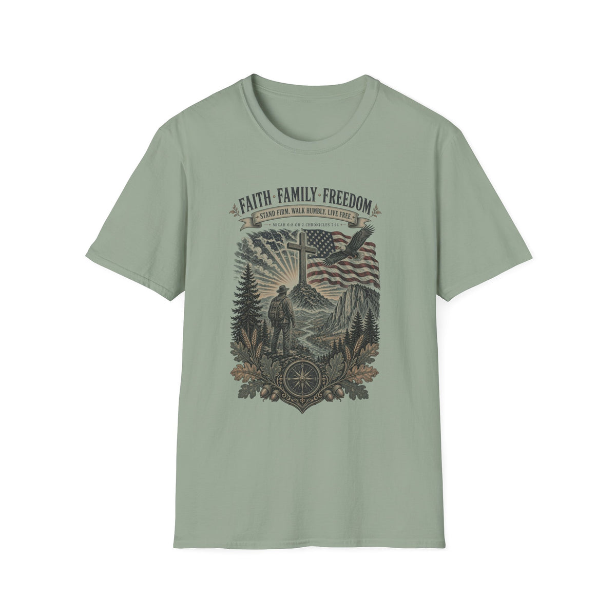 Faith • Family • Freedom T-Shirt — Patriotic Cross & Eagle Tee