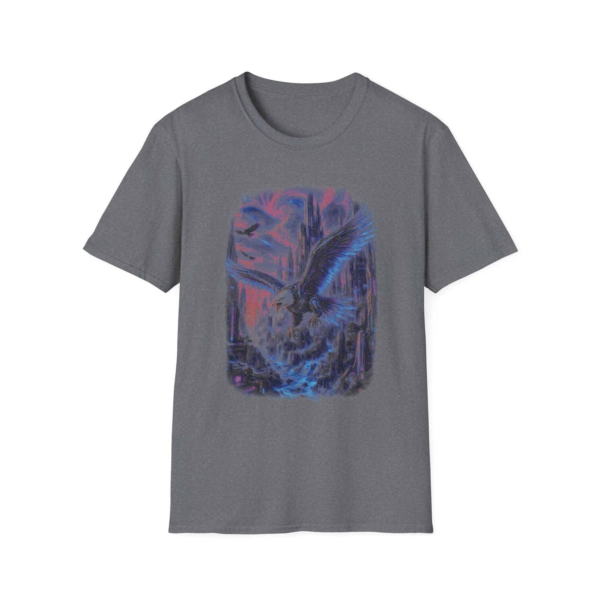 Ethereal Angel Wings T-Shirt — Pastel Sky & Cityscape Graphic