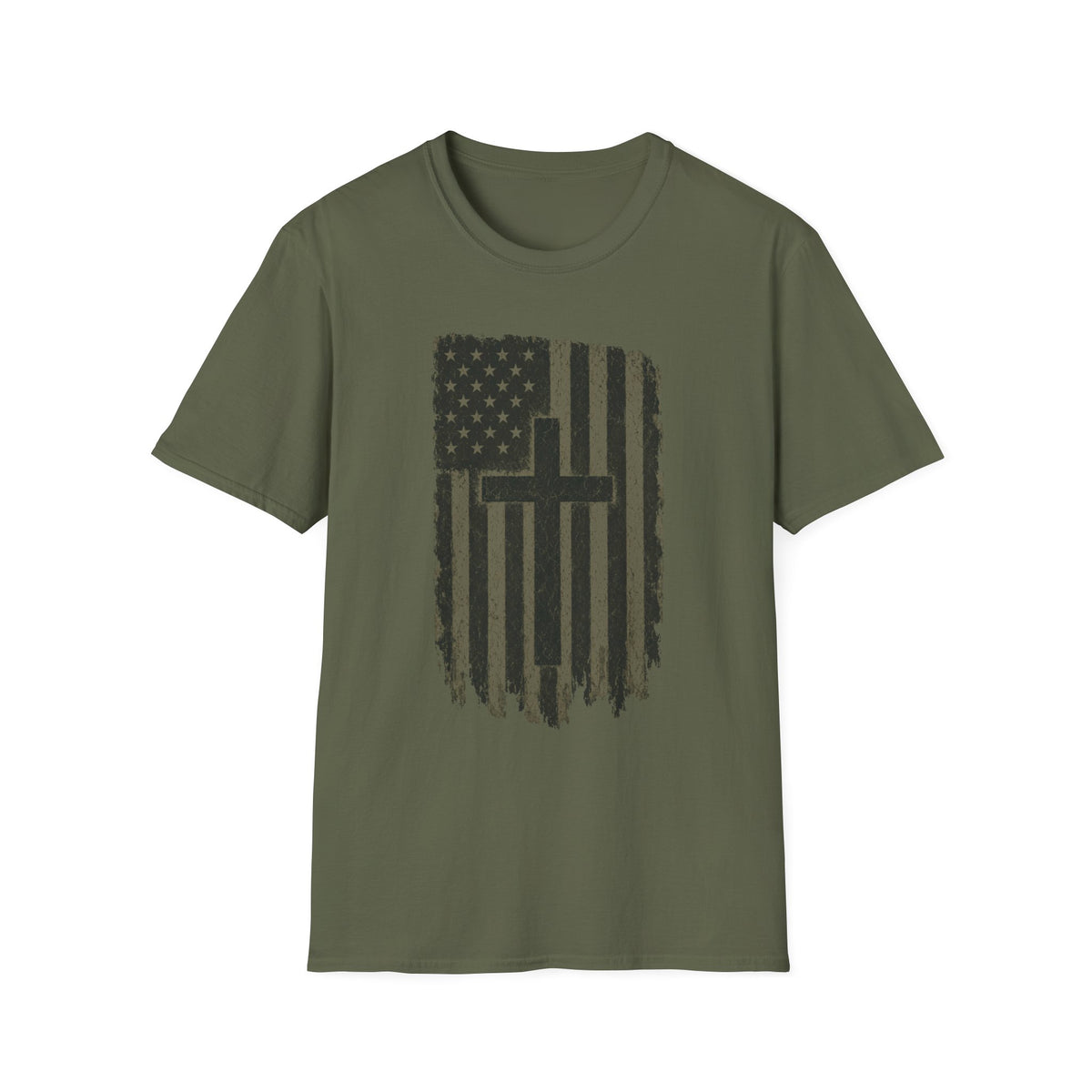Distressed American Flag Cross T-Shirt — Christian Patriotic Tee