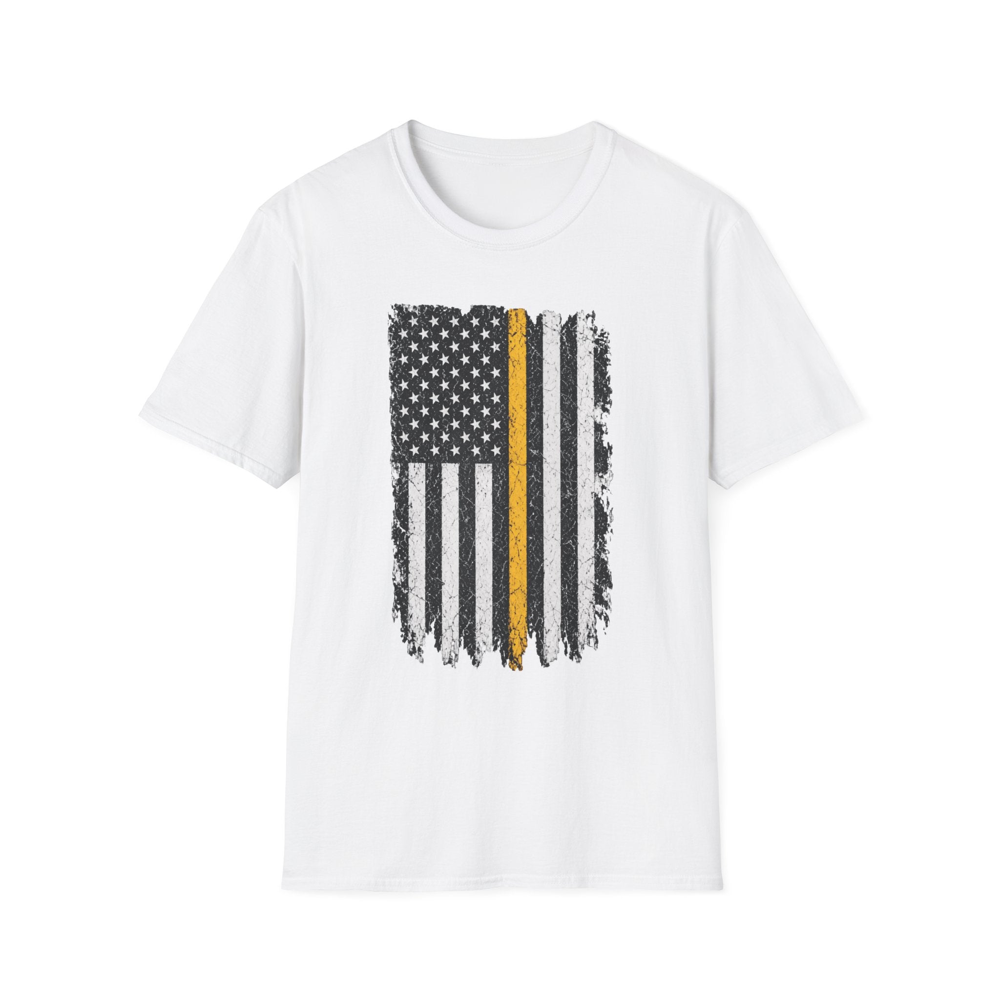 Thin Gold Line American Flag T-Shirt – Support 911 Dispatchers and Emergency Communications Tee