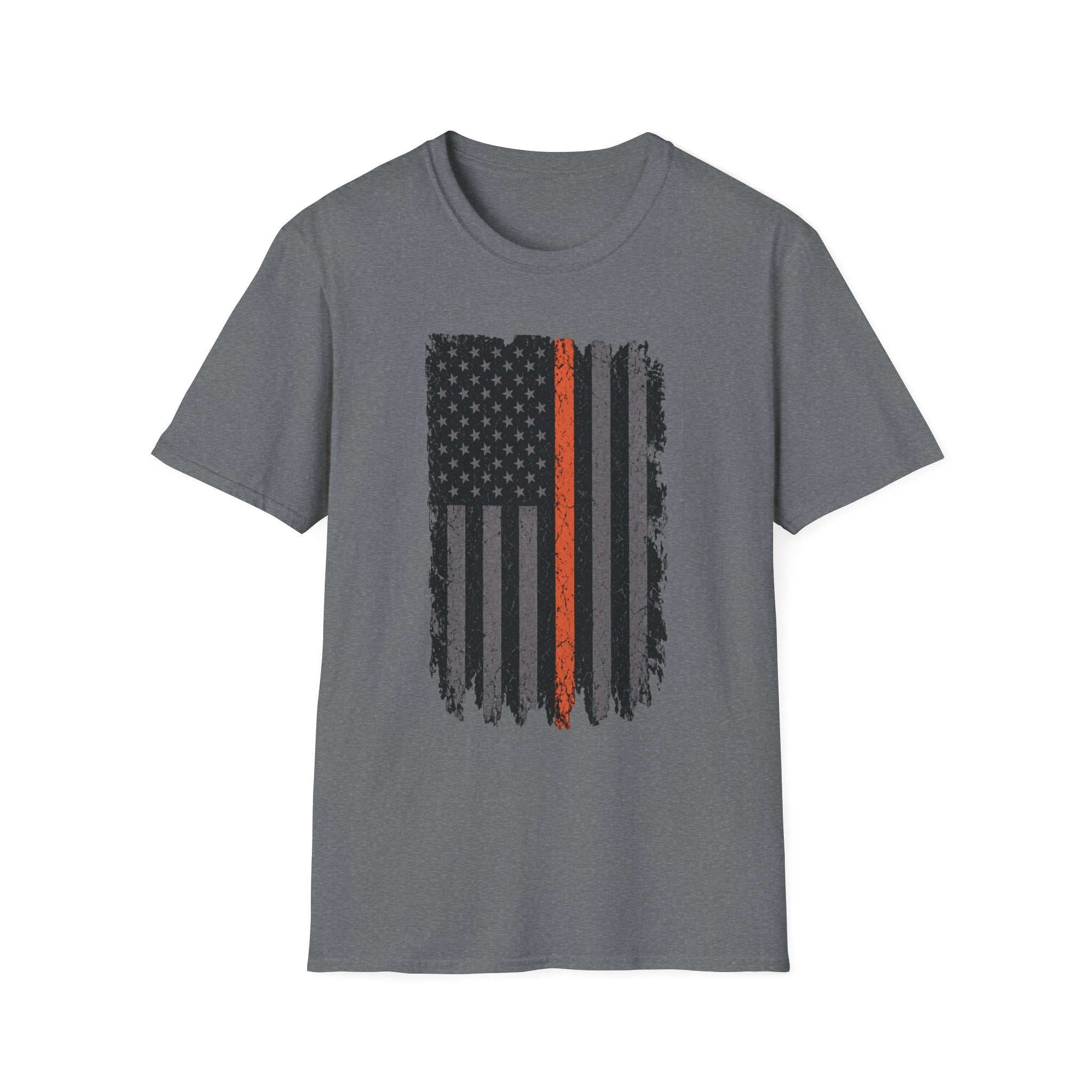 Distressed Thin Orange Line American Flag T-Shirt — Supports Search and Rescue as well as EMS