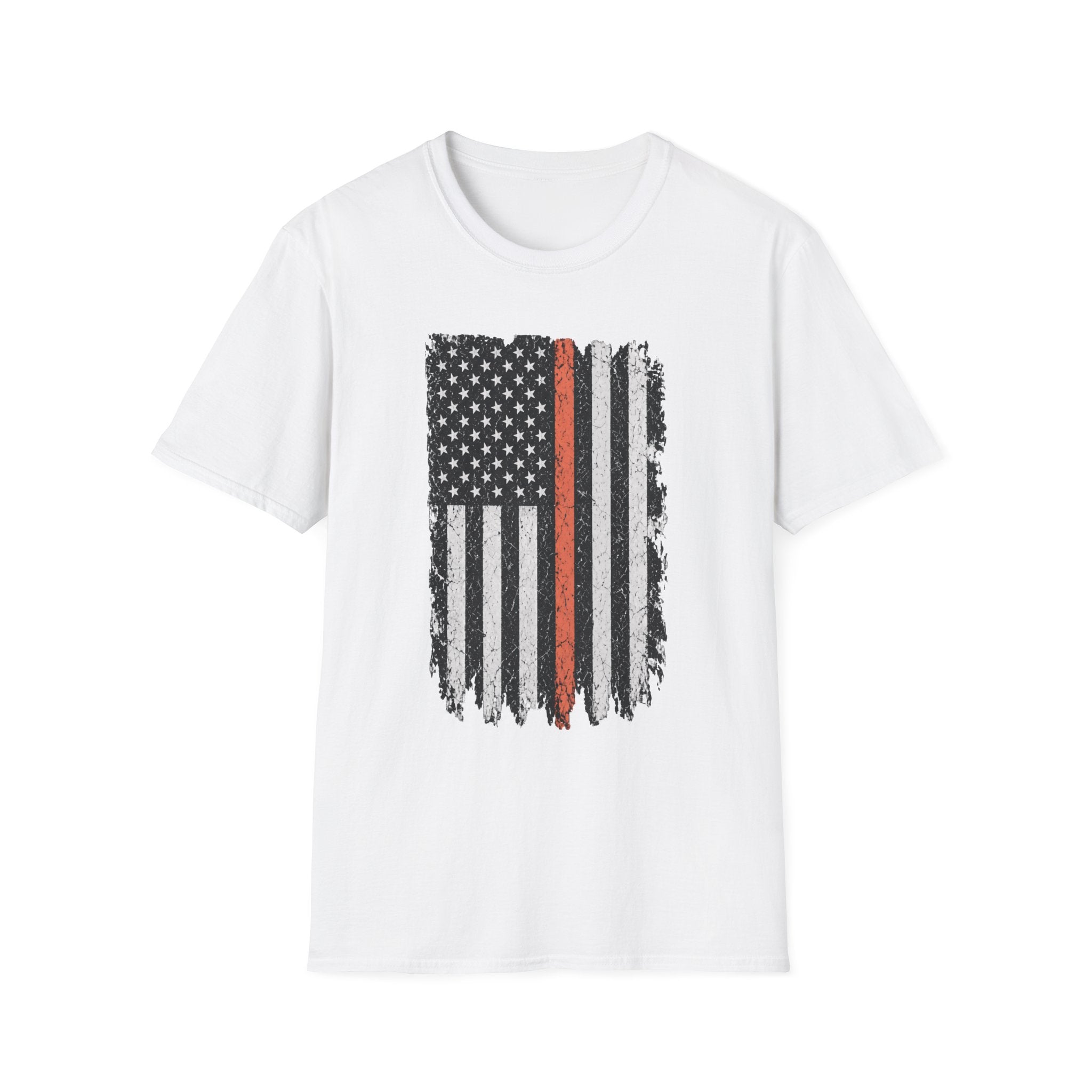 Distressed Thin Orange Line American Flag T-Shirt — Supports Search and Rescue as well as EMS