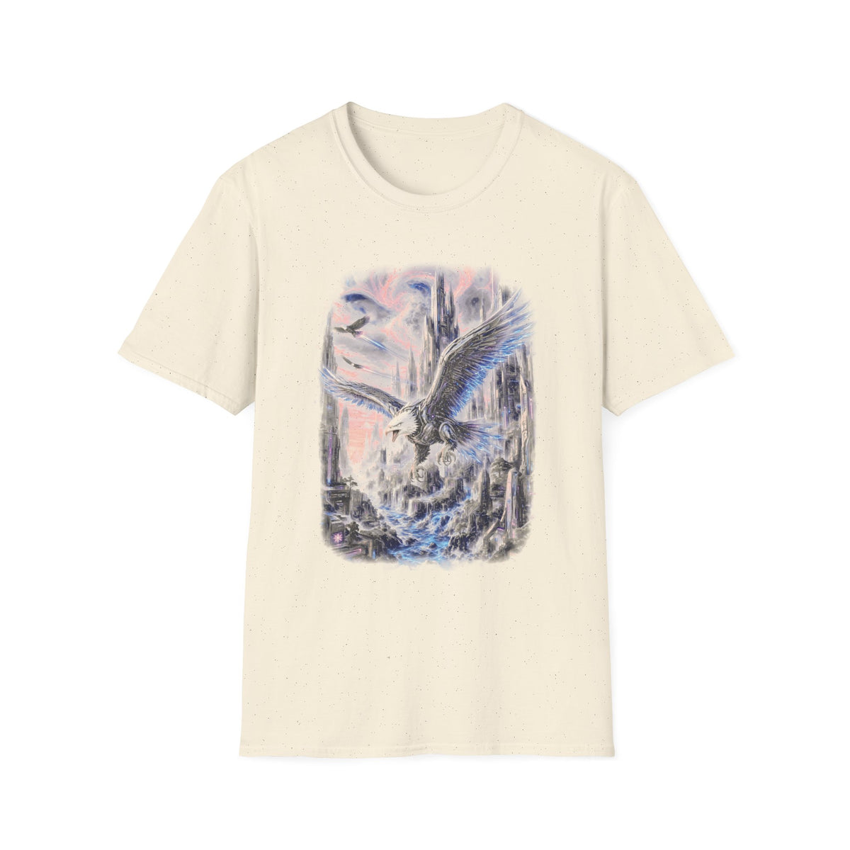 Ethereal Angel Wings T-Shirt — Pastel Sky & Cityscape Graphic