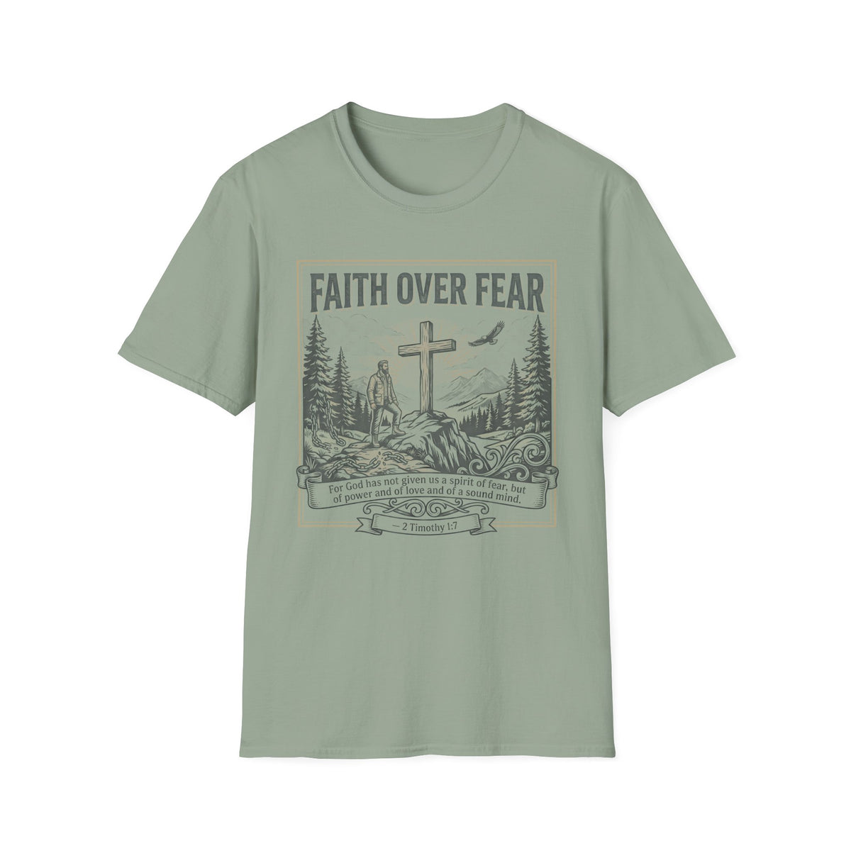 Faith Over Fear T-Shirt — Christian Cross Mountain Graphic