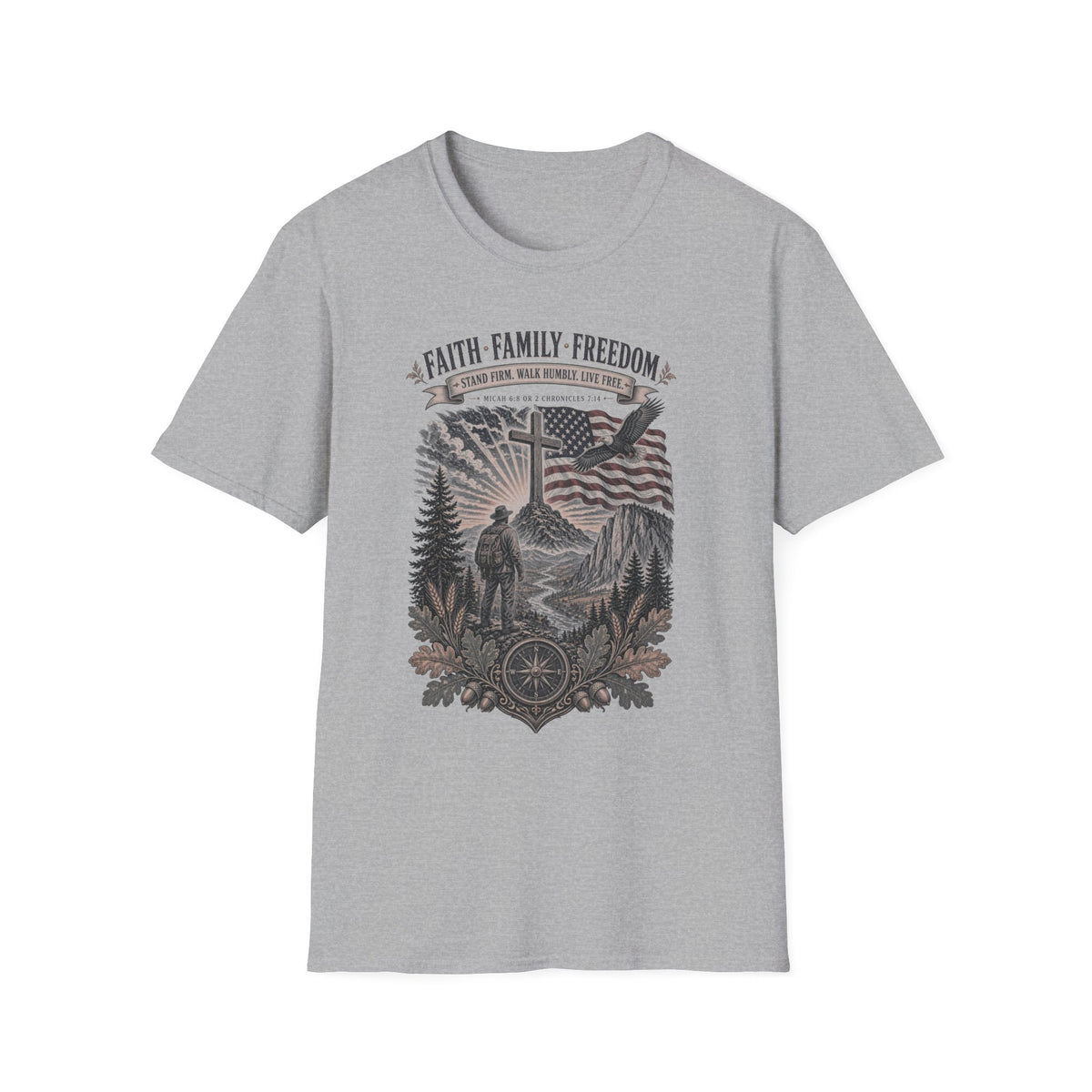 Faith • Family • Freedom T-Shirt — Patriotic Cross & Eagle Tee