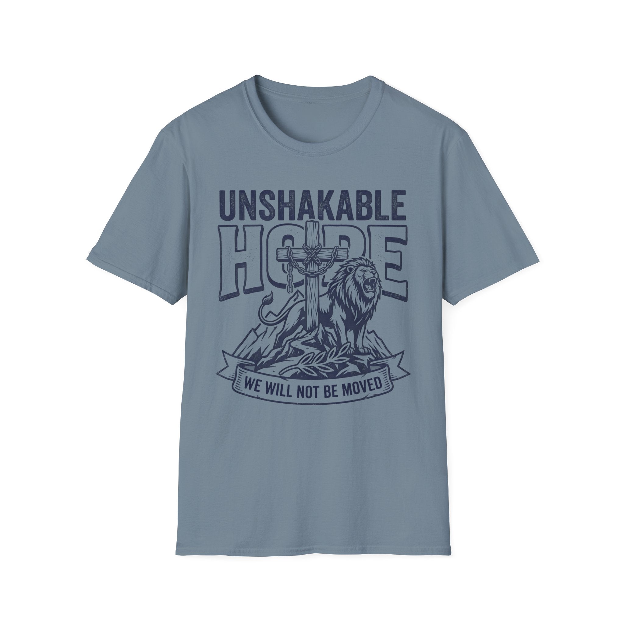 Unshakable Hope T-Shirt — Christian Lion & Cross Faith Tee