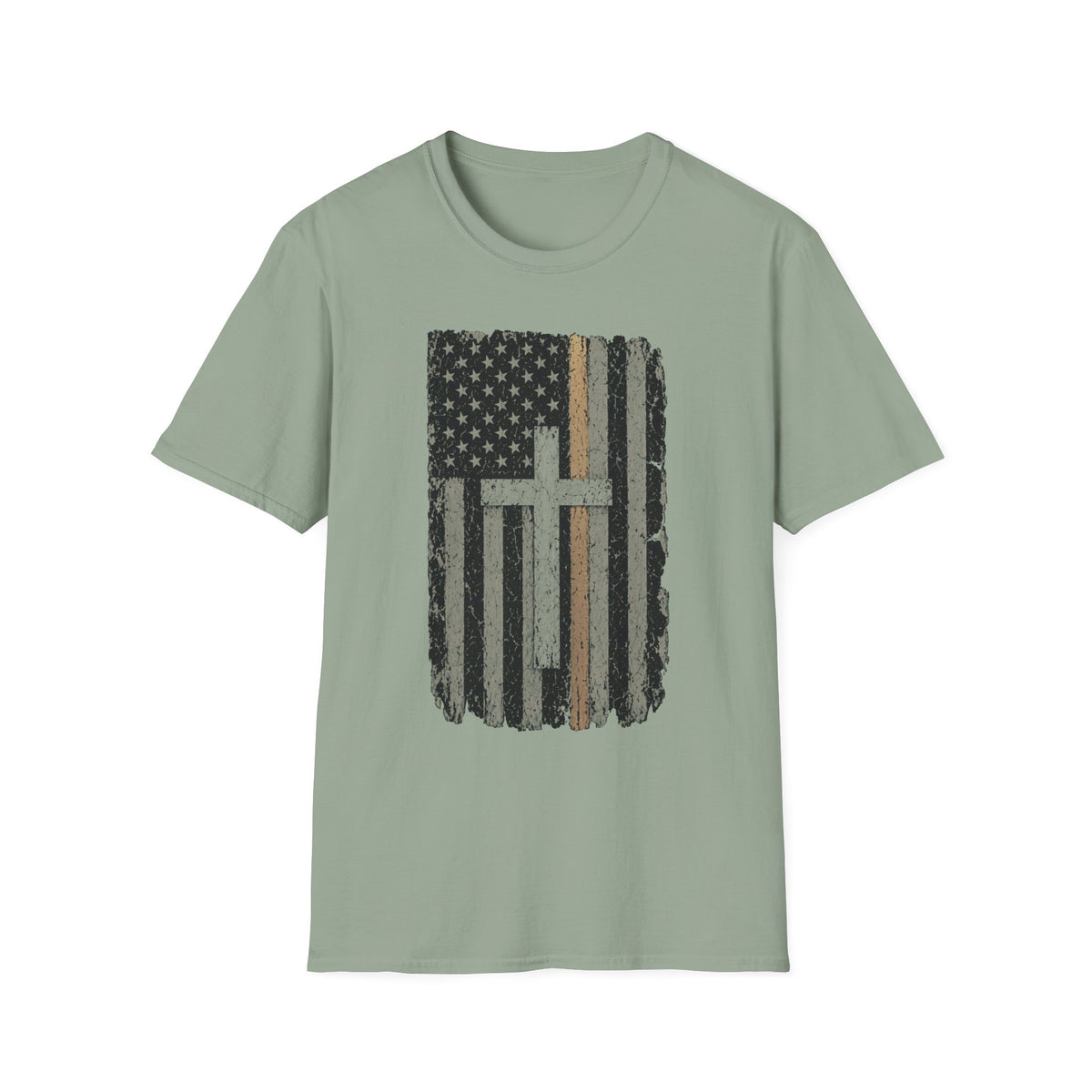 Christian American Yellow Line Flag T-Shirt — Distressed Cross USA Tee