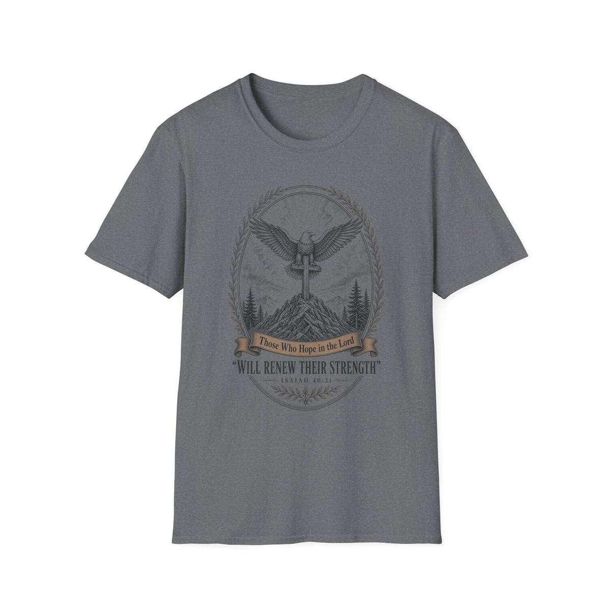 T-Shirt — Eagle Forest Emblem Tee with 'I Will Renew Your Strength' Quote