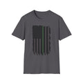 Distressed Thin Green Line American Flag T-Shirt — Supports Military and Similar Roles
